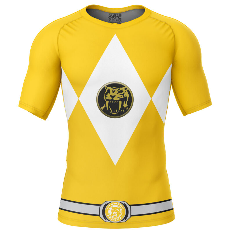 Short Yellow Ranger Yellow Ranger Mighty Morphin Power Rangers Short Sleeve Rash Guard ...