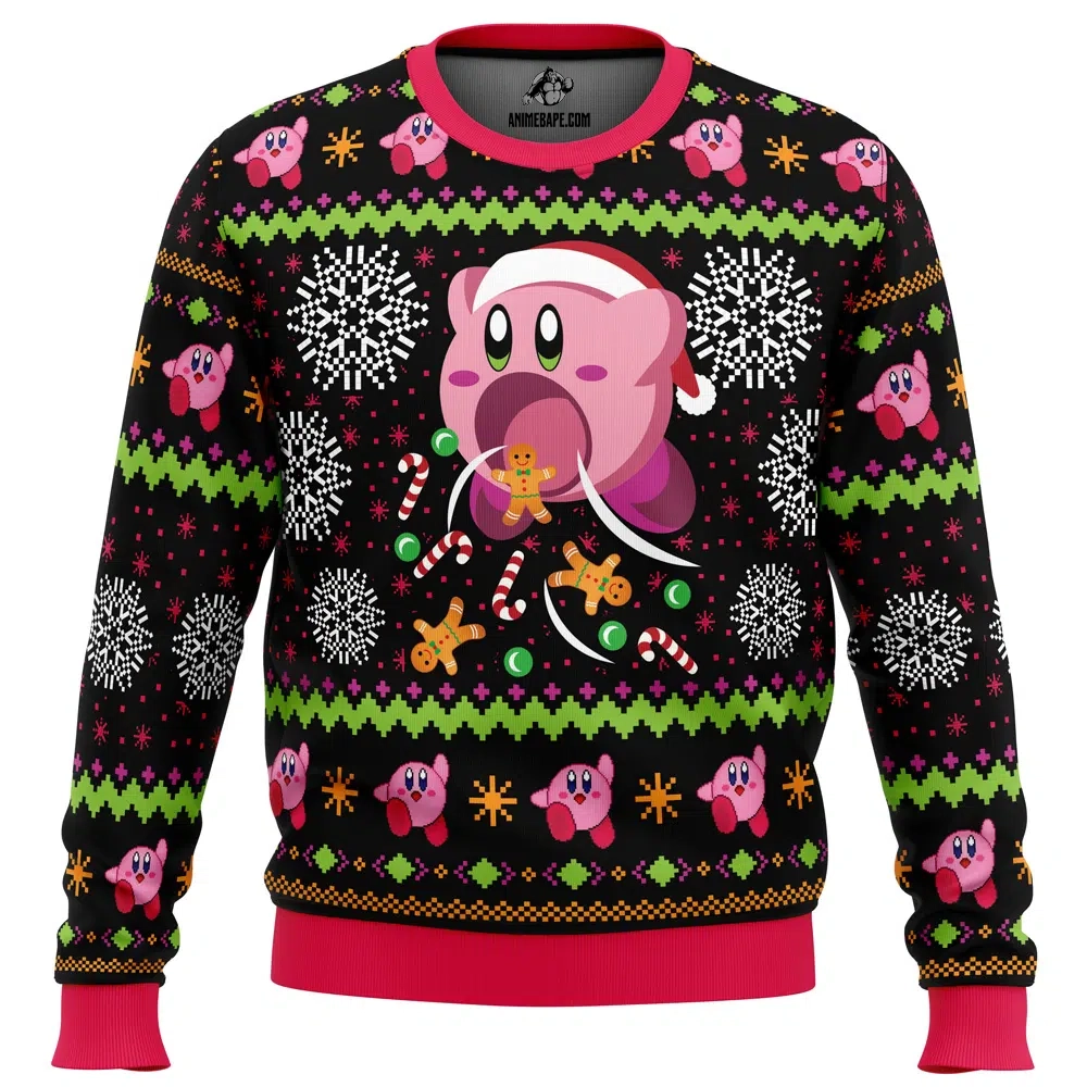 Cute Pink Hungry Kirby's Dream Land Ugly Christmas Sweater