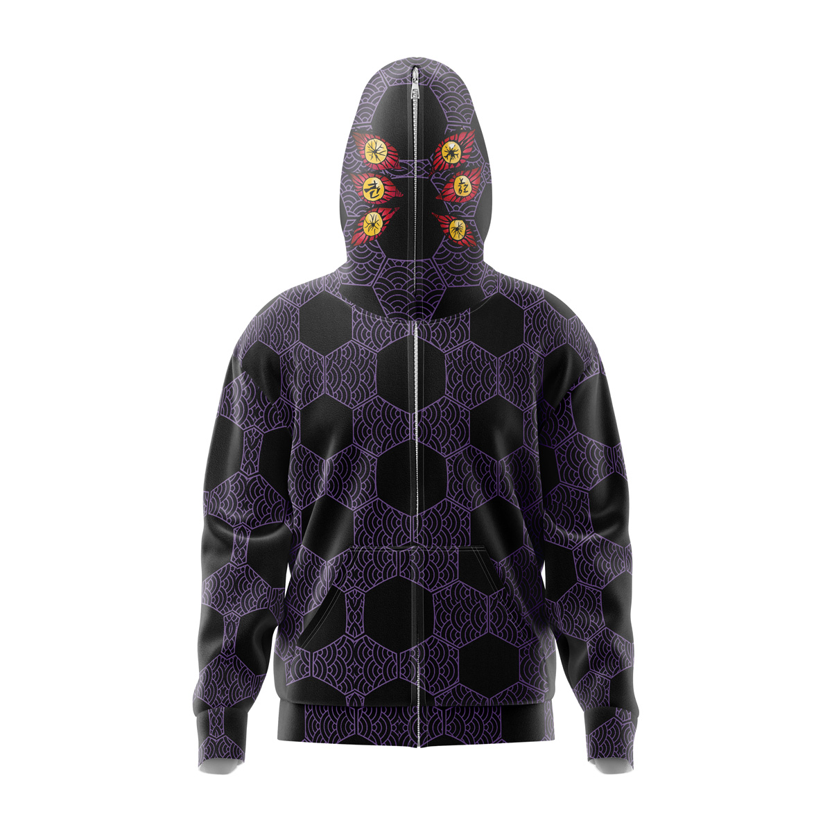 Kokushibo Demon Slayer Full Face Zip Hoodie - AnimeBape