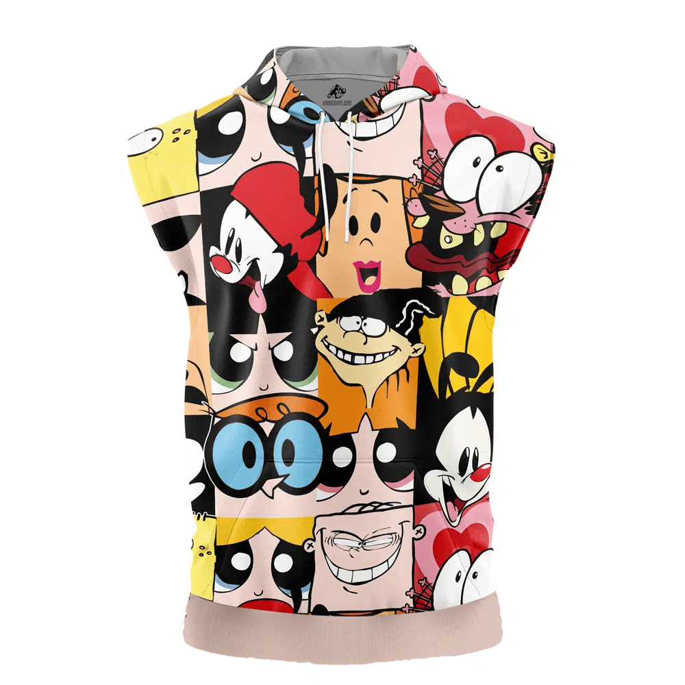 90s Cartoon Network Cut Off Sleeveless Workout Hoodie