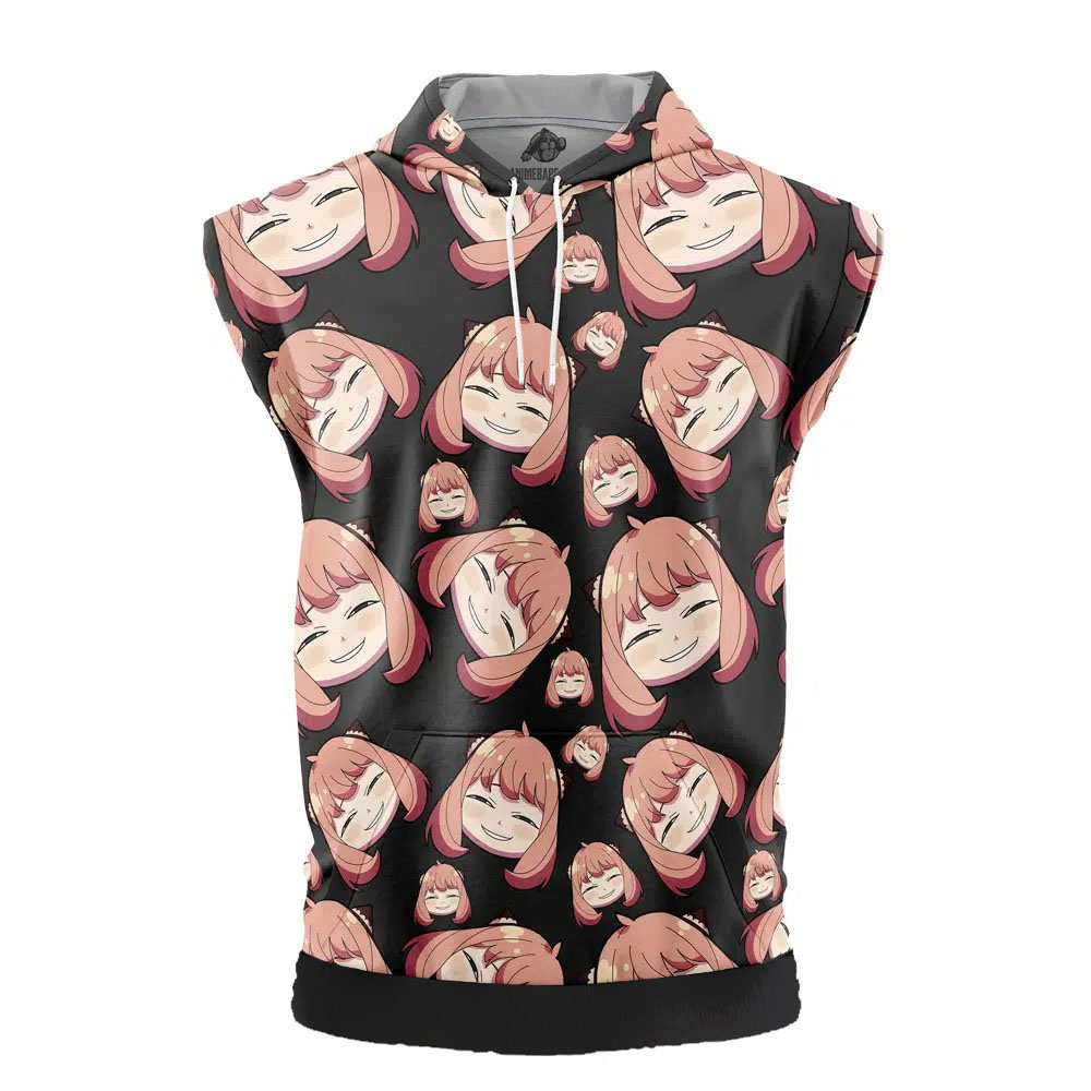 Anya Forger Faces Spy X Family Cut Off Sleeveless Workout Hoodie