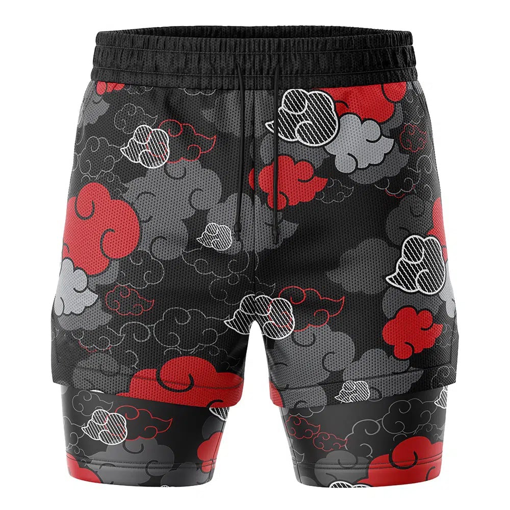 Black Aloha Akatsuki Compression Workout Training Shorts (2-in-1)