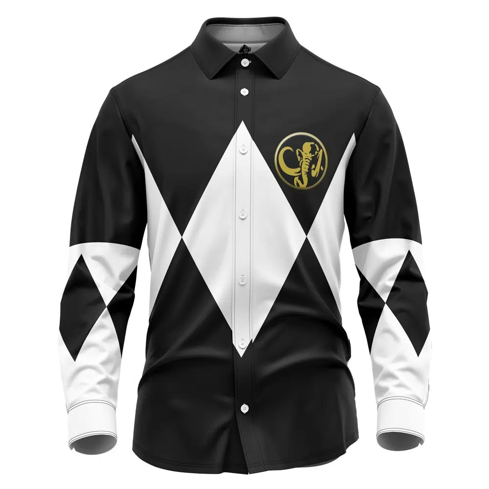 Black Ranger Mighty Morphin Power Rangers Long Sleeve Button Up Shirt ...