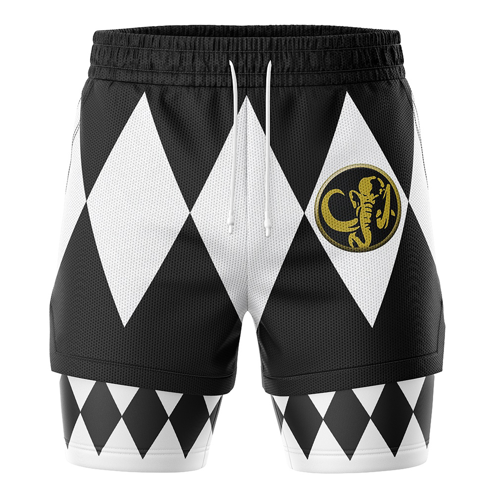 Black Ranger V1 Mighty Morphin Power Rangers Compression Workout Training Shorts (2-in-1)