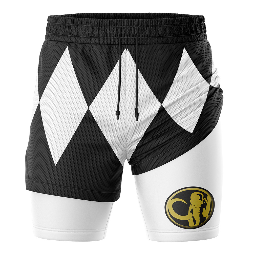 Black Ranger V2 Mighty Morphin Power Rangers Compression Workout Training Shorts (2-in-1)