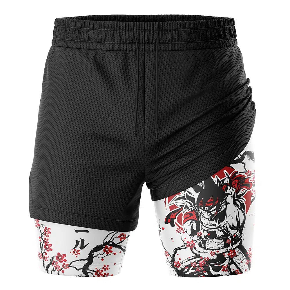 Bordock Cherry Blossom DBZ Compression Workout Training Shorts (2-in-1)
