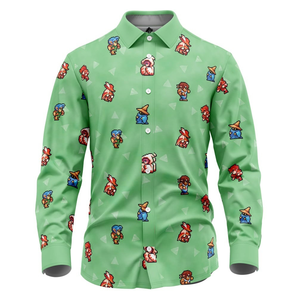 Classic Final Fantasy Pattern Long Sleeve Button Up Shirt