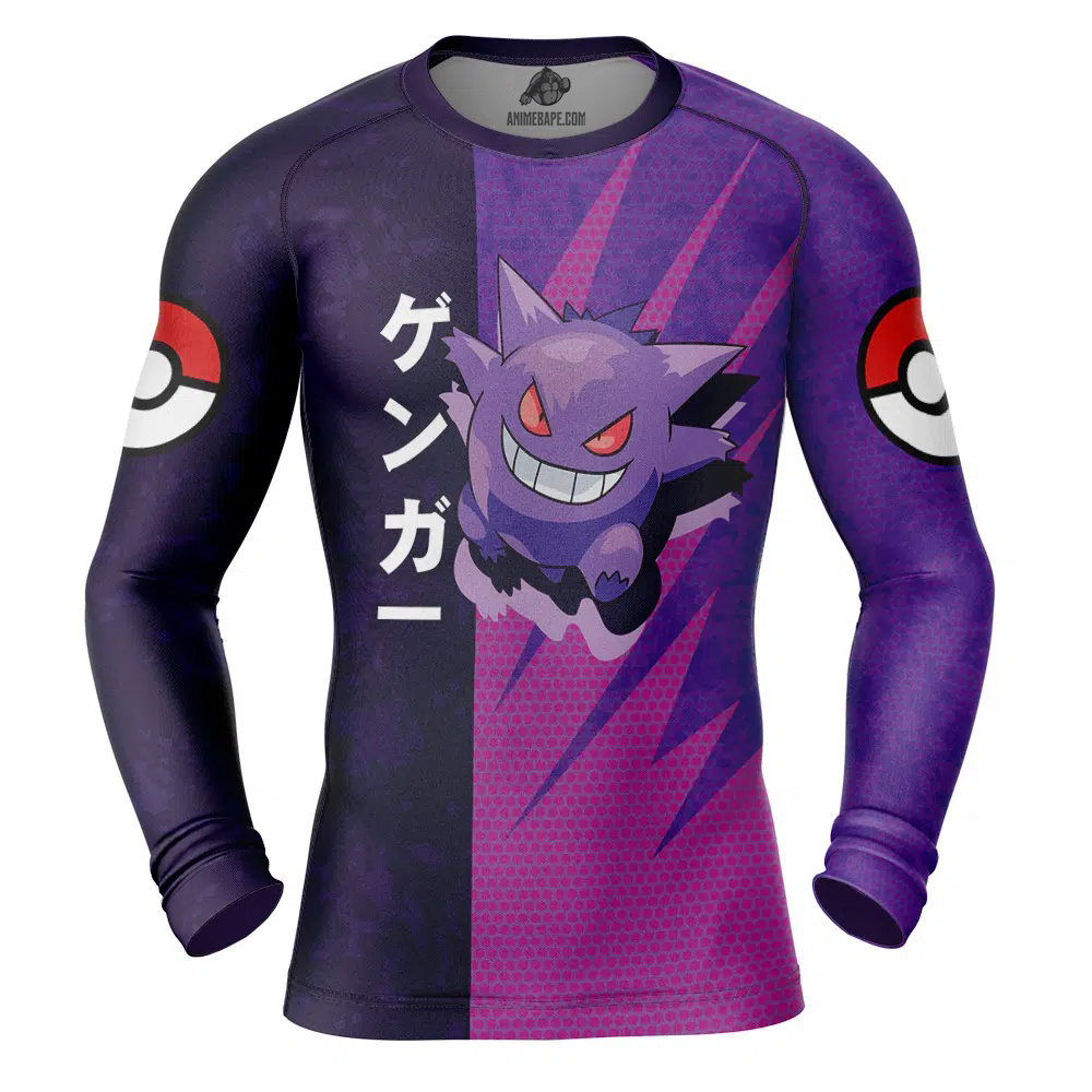 Gengar Attack Pokemon Long Sleeve Rash Guard Compression Shirt