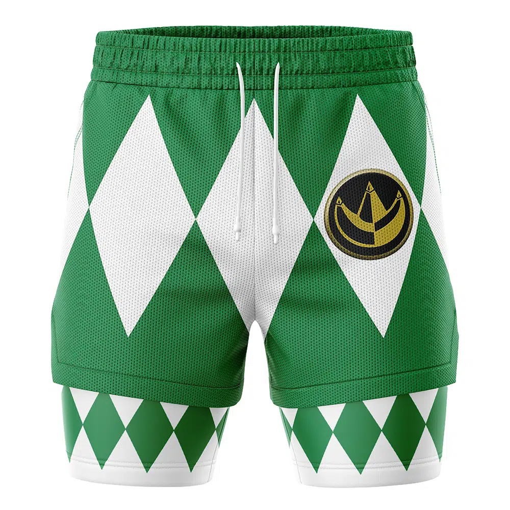 Green Ranger V1 Mighty Morphin Power Rangers Compression Workout Training Shorts (2-in-1)