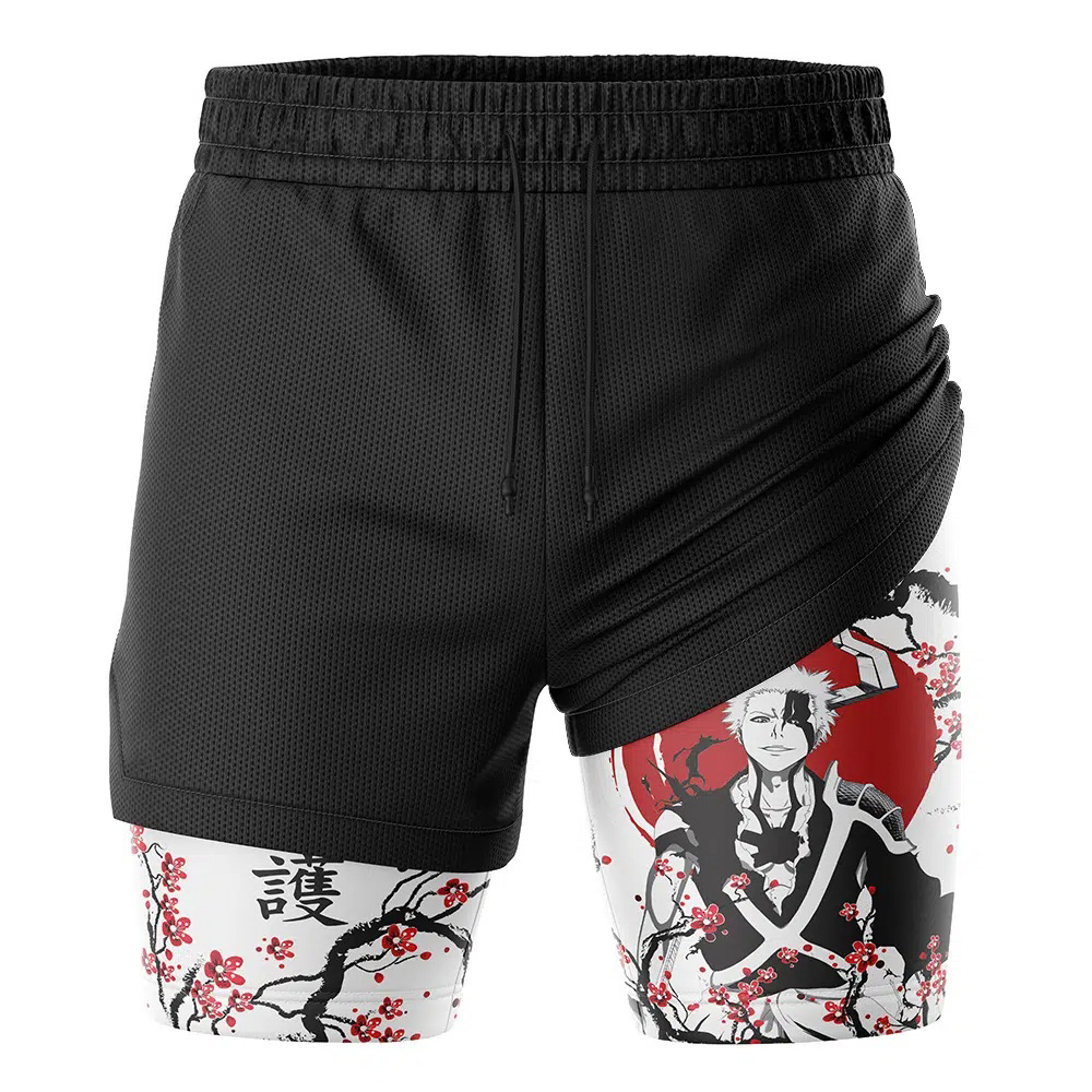 Ichigo Kurosaki Cherry Blossom Bleach Compression Workout Training Shorts (2-in-1)