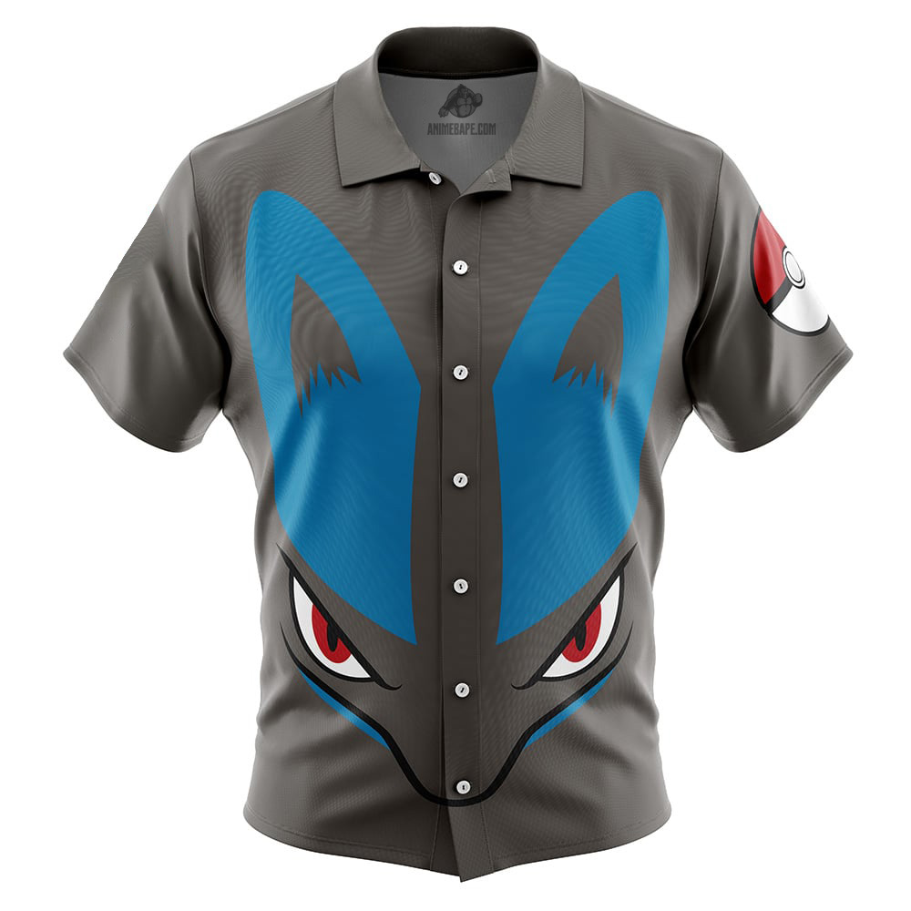 Lucario Face Pokemon Button Up Hawaiian Shirt