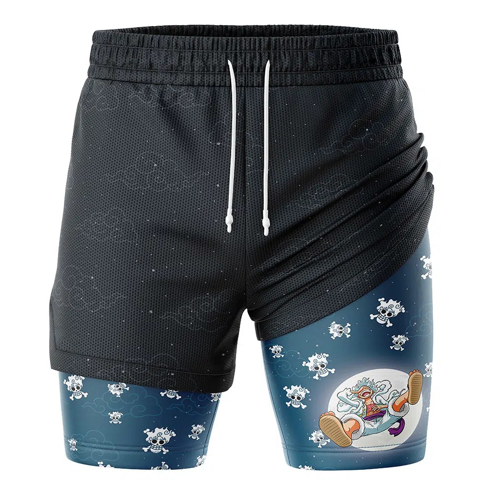 Luffy Gear 5 Pattern One Piece Compression Workout Training Shorts (2-in-1)