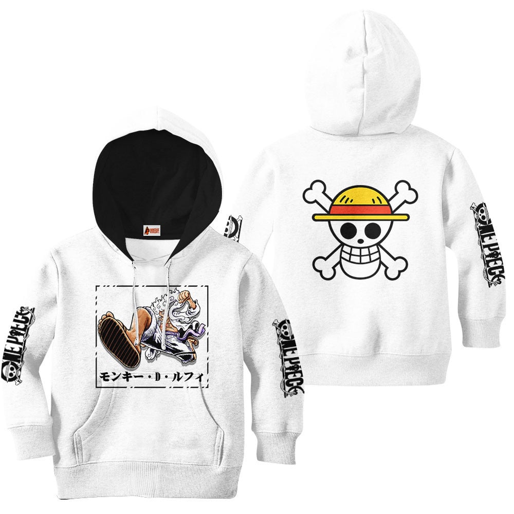 Kids Hoodie Luffy Gear 5 White Anime One Piece