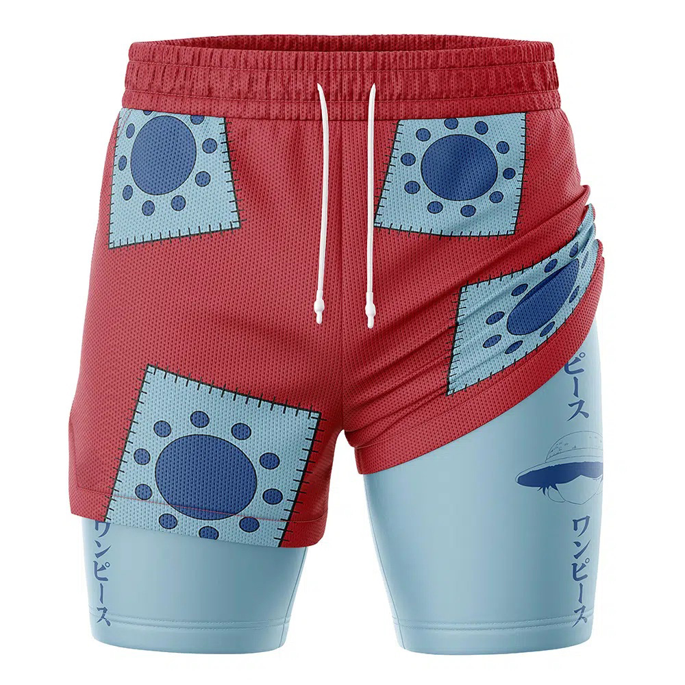 Luffy Wano V2 One Piece Compression Workout Training Shorts (2-in-1)