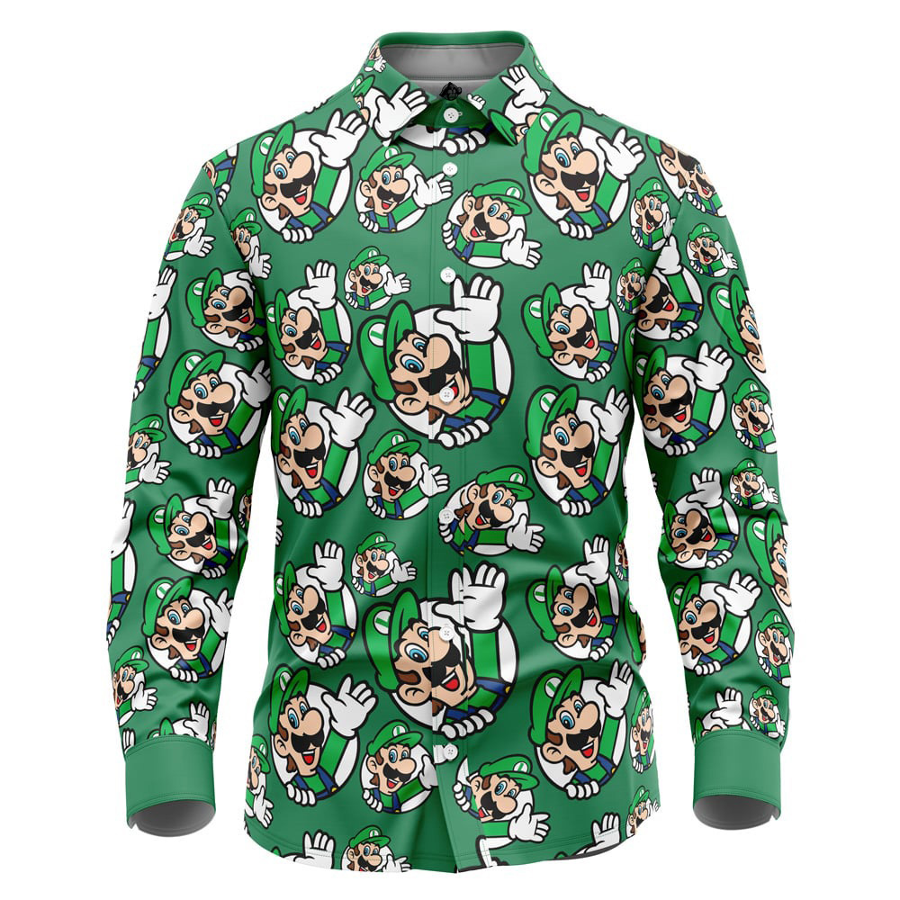 Luigi Mario Bros Long Sleeve Button Up Shirt