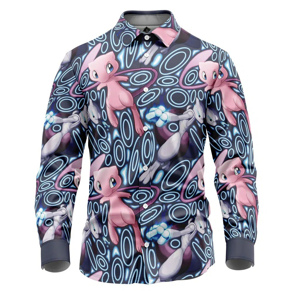 Mew x Mewtwo Pokemon Long Sleeve Button Up Shirt
