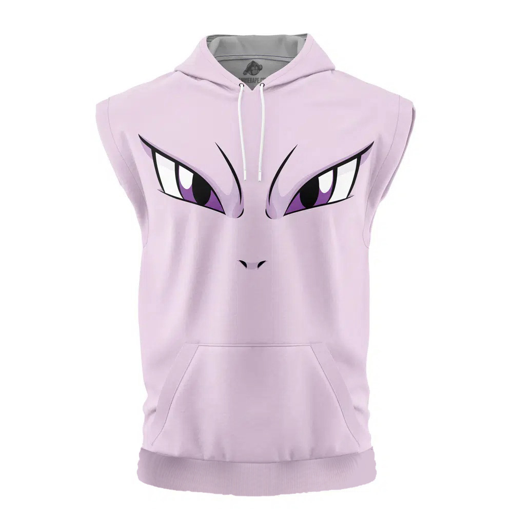 Mewtwo Face Pokemon Cut Off Sleeveless Workout Hoodie