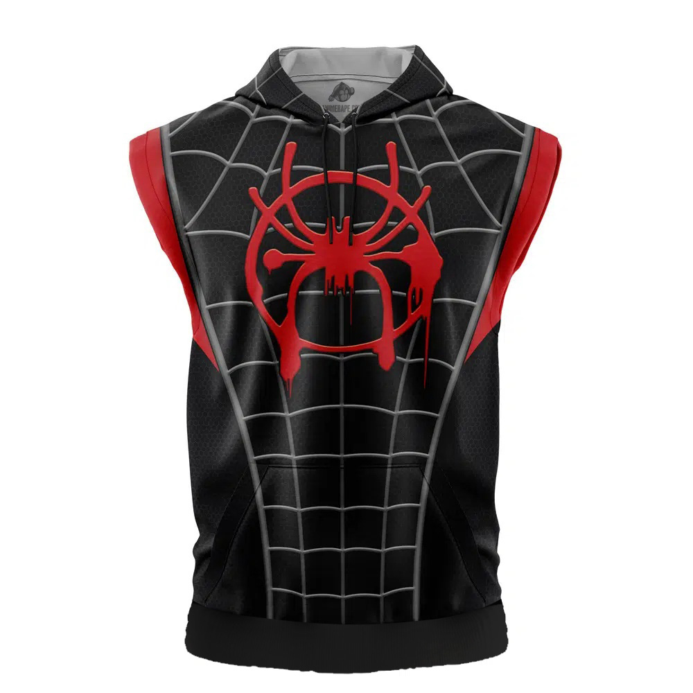 Miles Morales Spiderman Marvel Cut Off Sleeveless Workout Hoodie