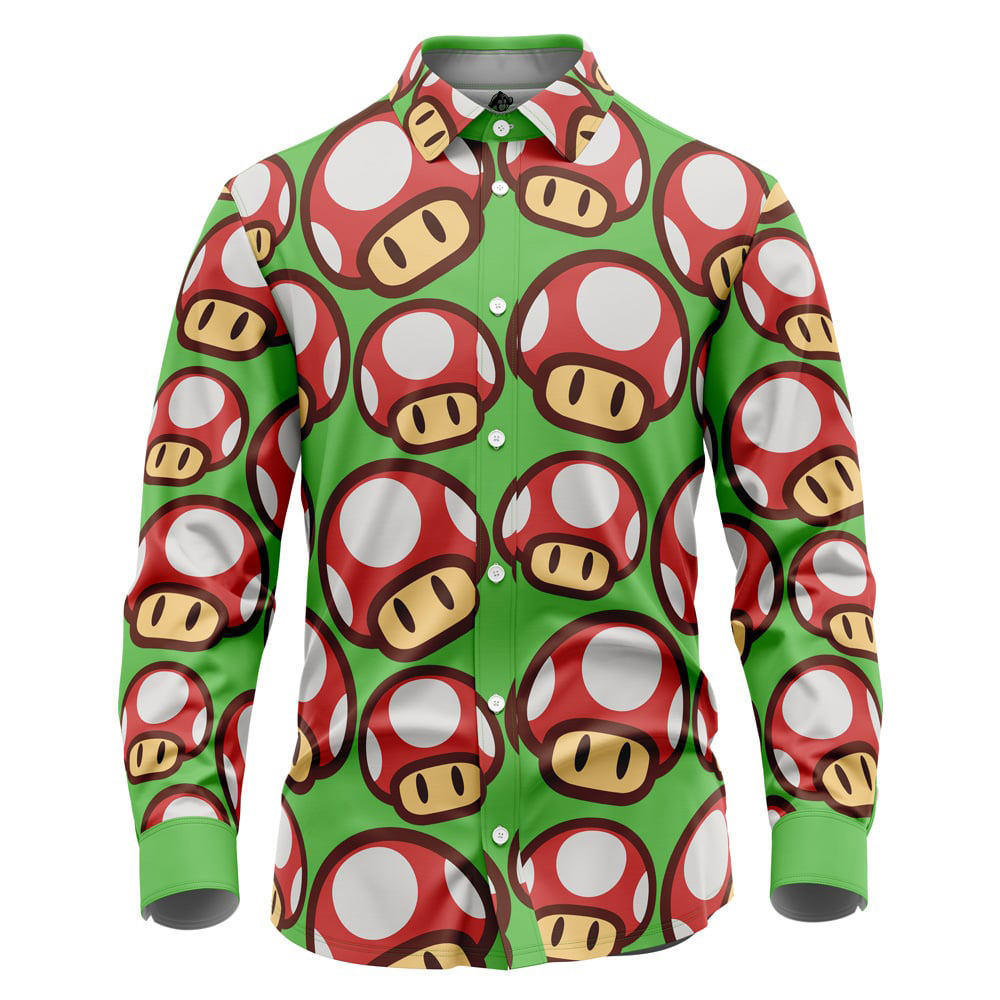 Mushroom Mario Bros Long Sleeve Button Up Shirt