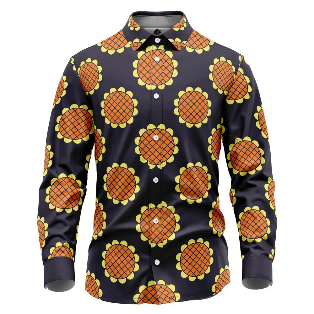 Navy Blue Monkey D. Luffy Lucy Dressrosa One Piece Long Sleeve Button Up Shirt
