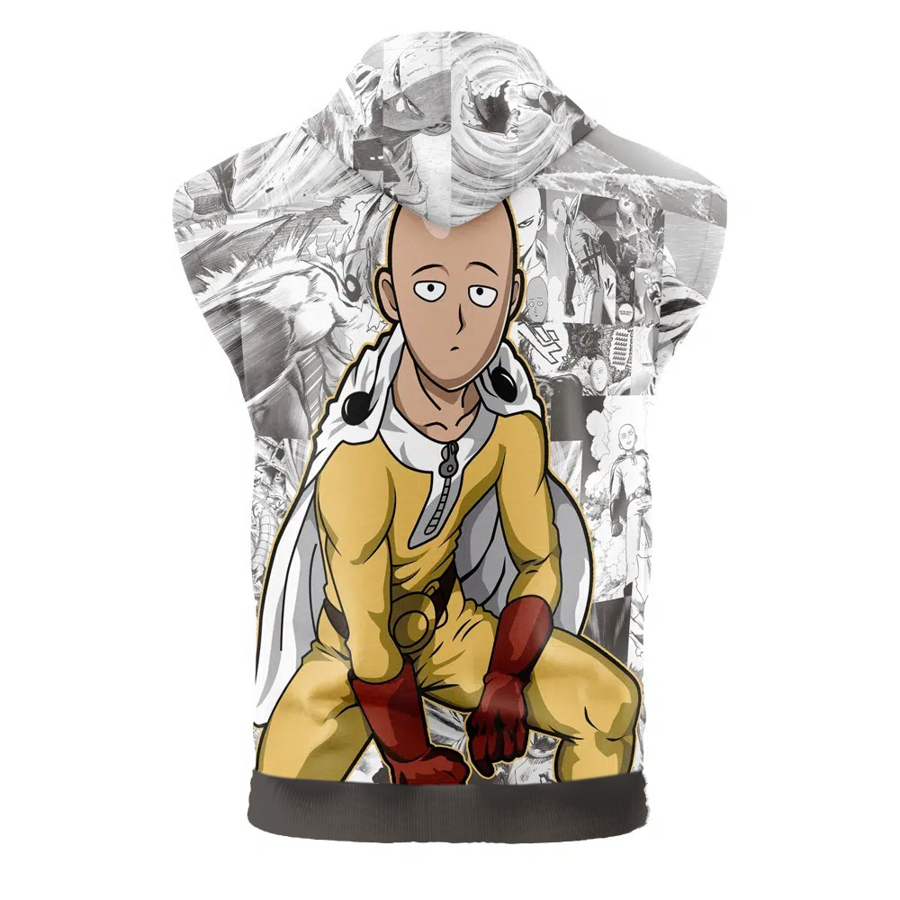 Saitama One Punch Man Cut Off Sleeveless Workout Hoodie