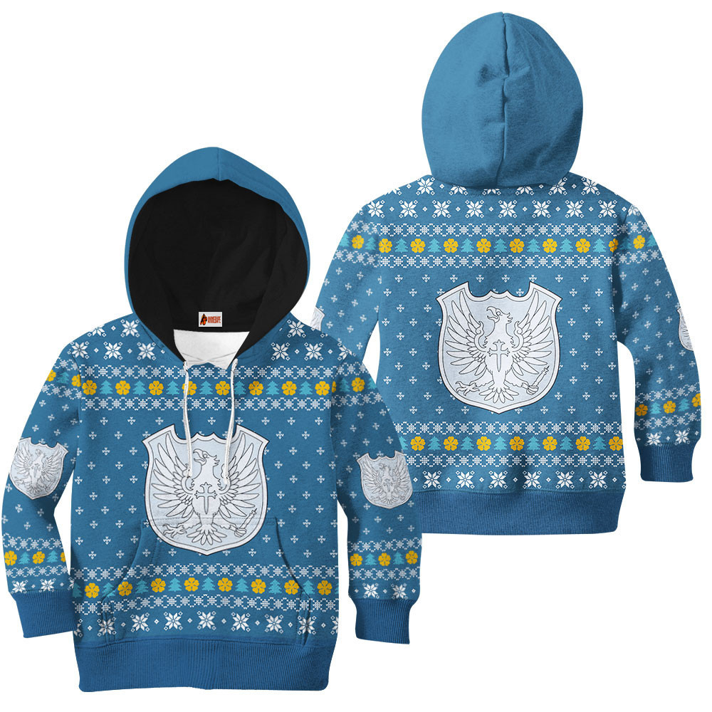 Kids Hoodie Silver Eagle Ugly Christmas Black Clover