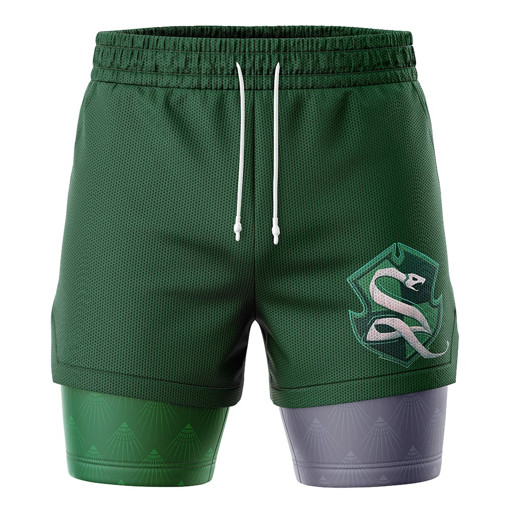Slytherin Hogwarts Legacy Harry Potter Compression Workout Training Shorts (2-in-1)