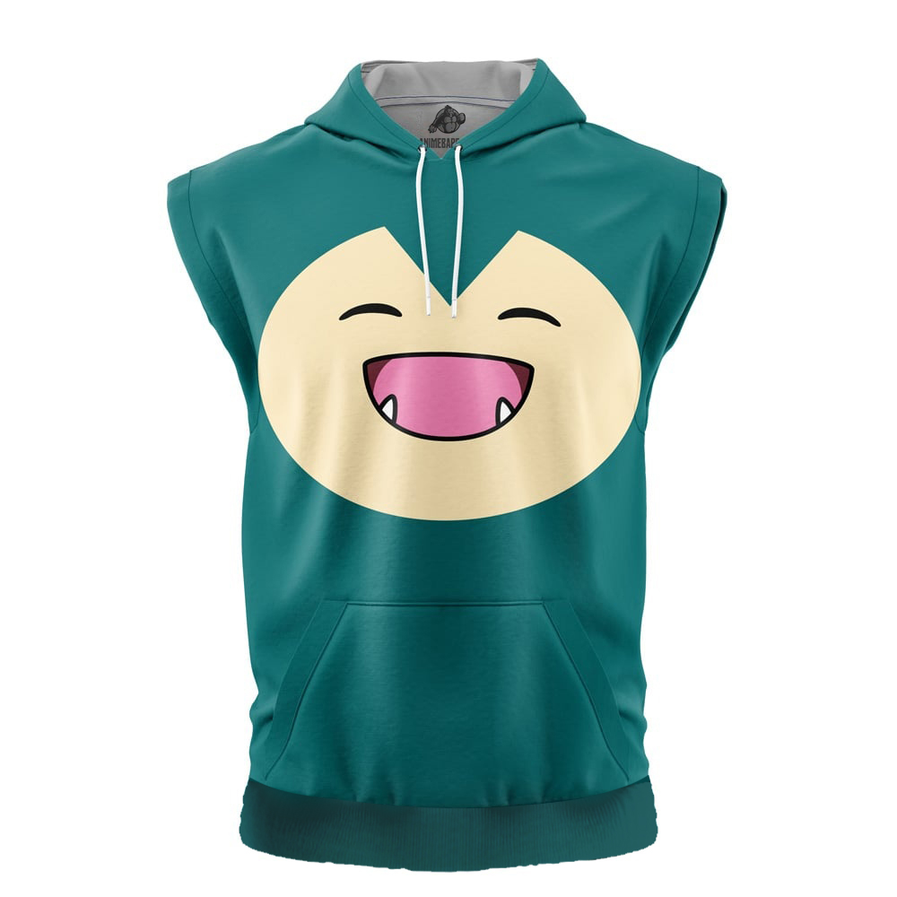 Snorlax Face Pokemon Cut Off Sleeveless Workout Hoodie
