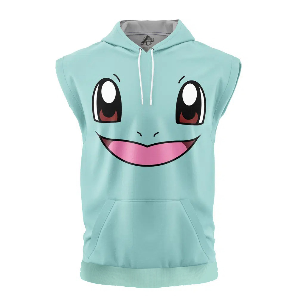 Squirtle Face Pokemon Cut Off Sleeveless Workout Hoodie