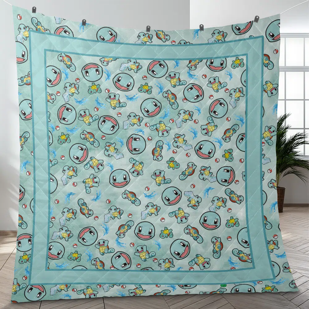 Squirtle Pattern Pokemon Quilt Blanket