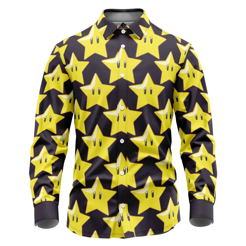 Super Star Mario Bros Long Sleeve Button Up Shirt