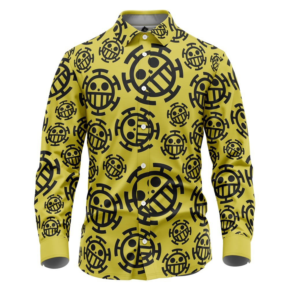 Trafalgar Law Jolly Roger One Piece Long Sleeve Button Up Shirt - AnimeBape