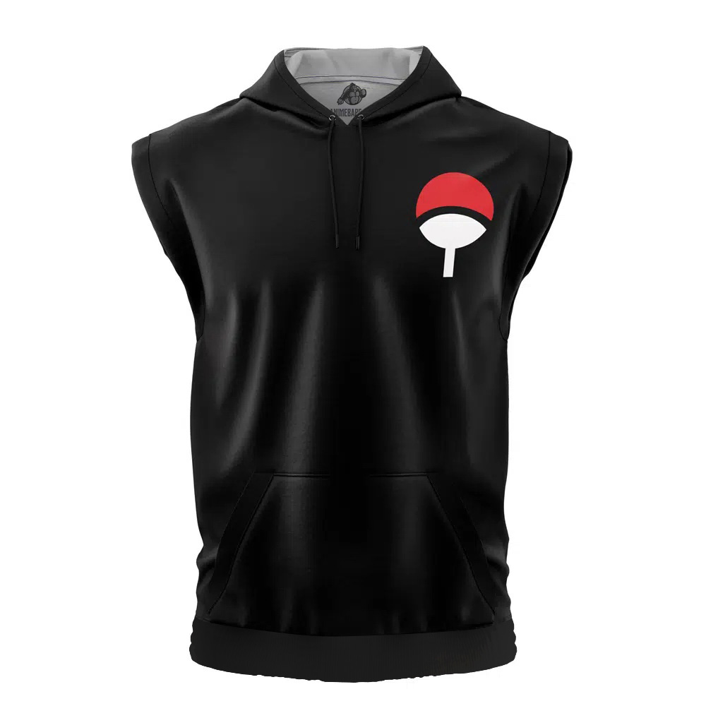 Uchiha Symbol Black Shippuden Cut Off Sleeveless Workout Hoodie