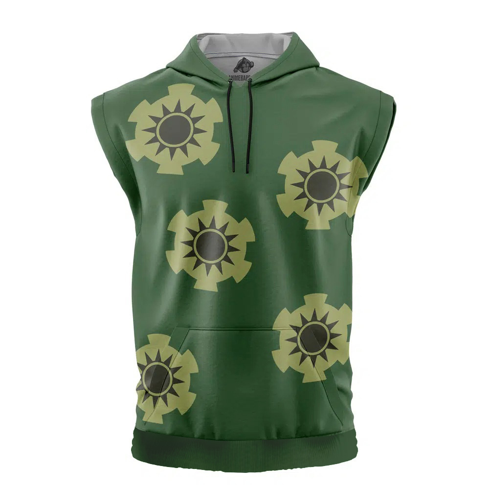 Zoro Wano Pattern One Piece Cut Off Sleeveless Workout Hoodie