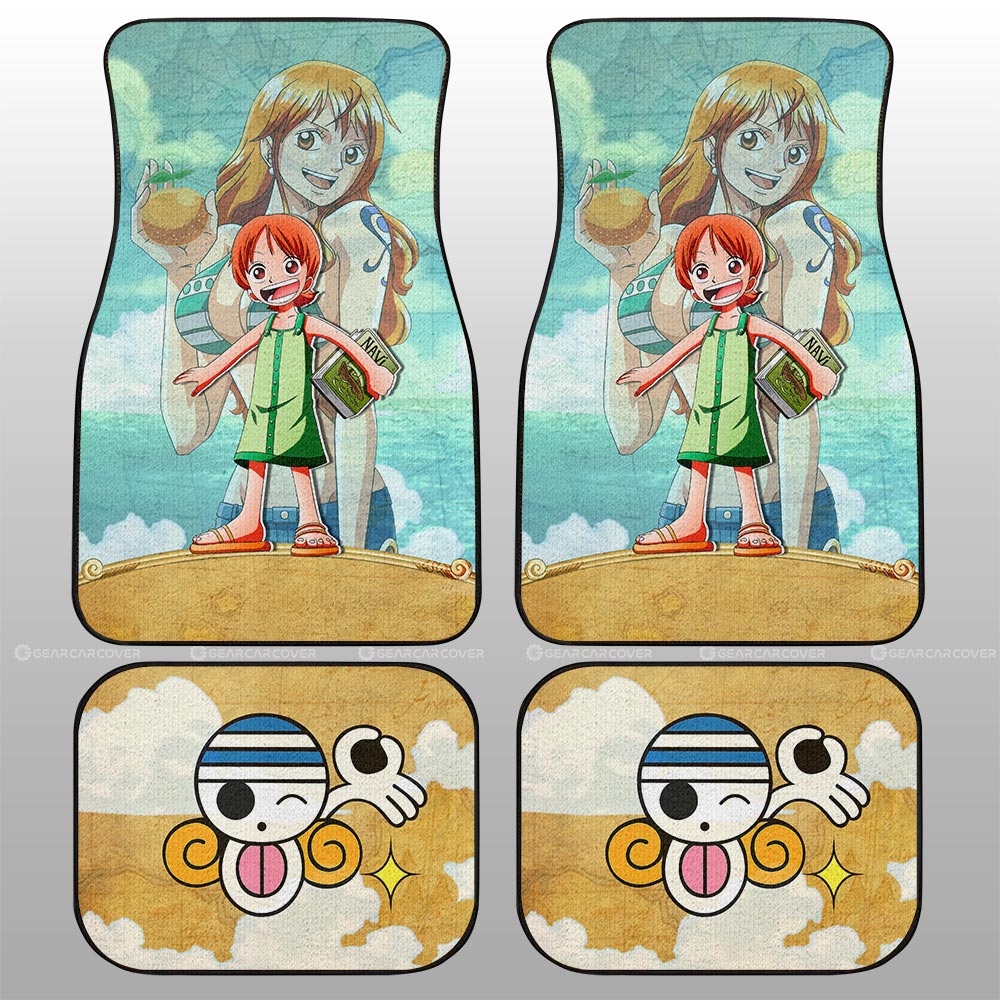 One Piece Car Mats Cute Young Nami Jolly Roger Symbol Car Floor Mats ...