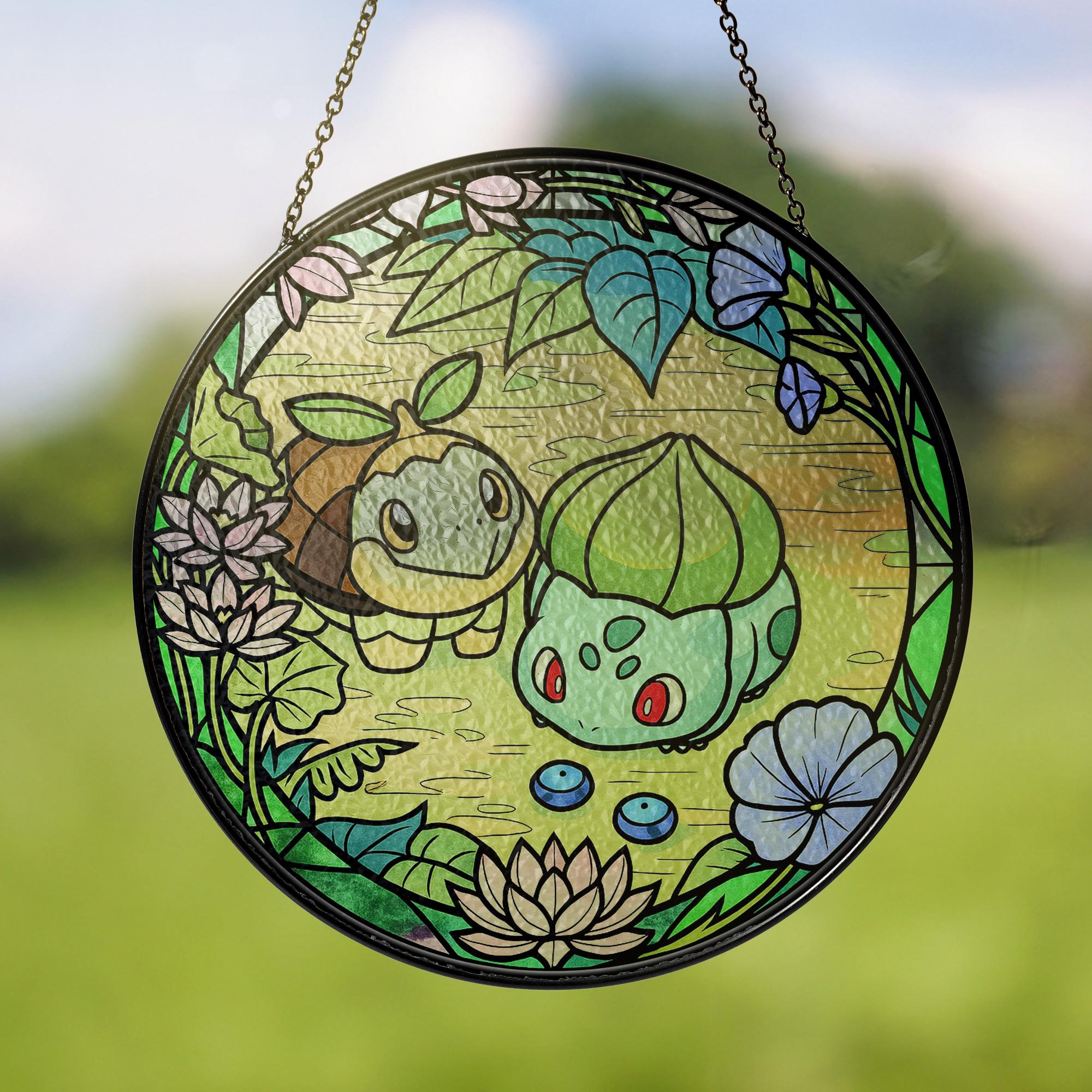 Bulbasur Window Pokemon Bulbasaur and Turtwig Stained Glass Suncatcher - AnimeBape