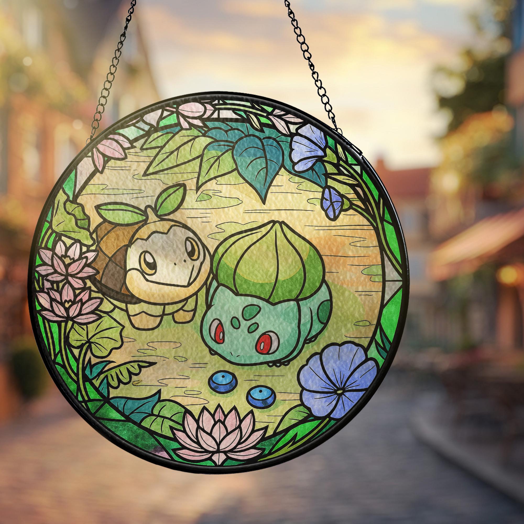 Bulbasur Window Pokemon Bulbasaur and Turtwig Stained Glass Suncatcher - AnimeBape