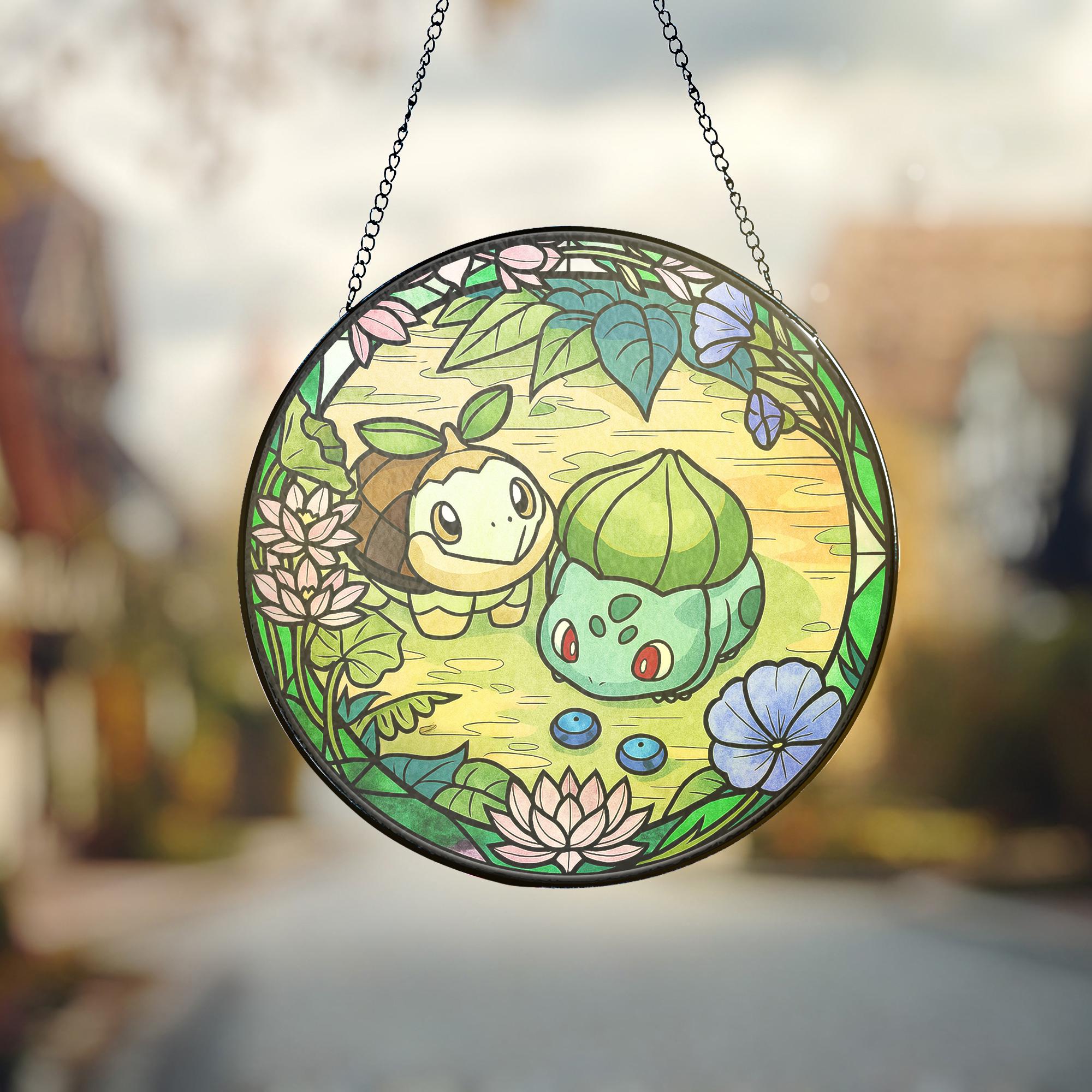 Bulbasur Window Pokemon Bulbasaur and Turtwig Stained Glass Suncatcher - AnimeBape