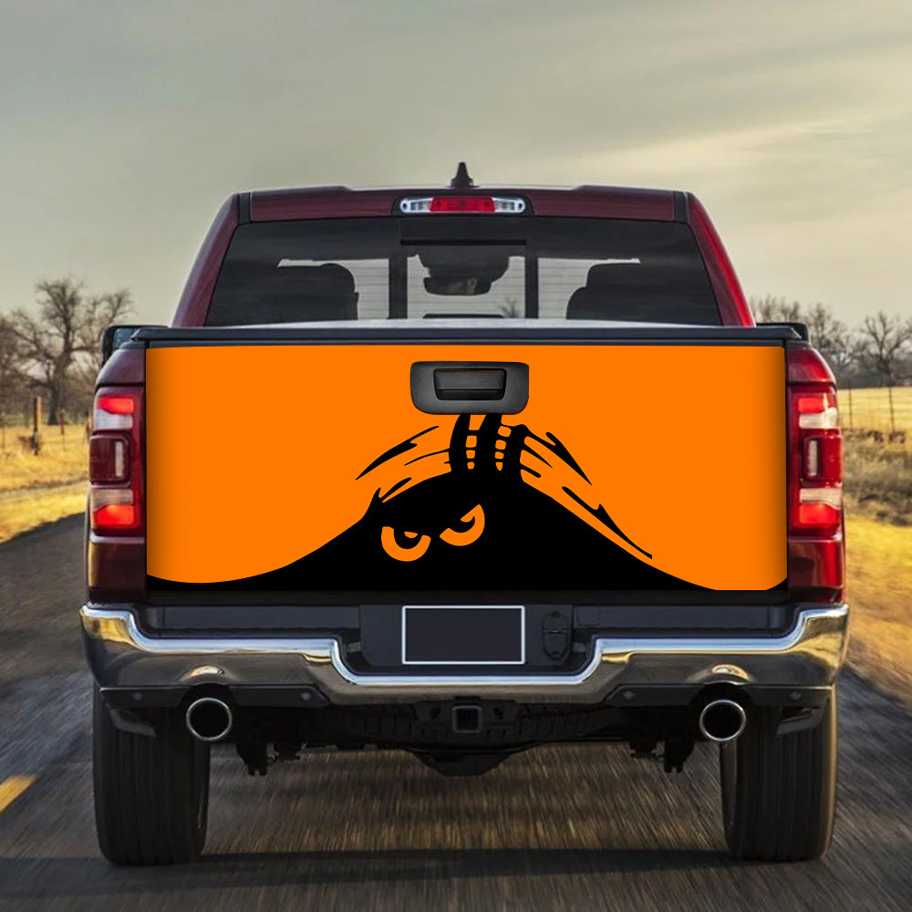 Evil Monster Peeping Peek A Boo Funny Orange Truck Tailgate Decal Sticker