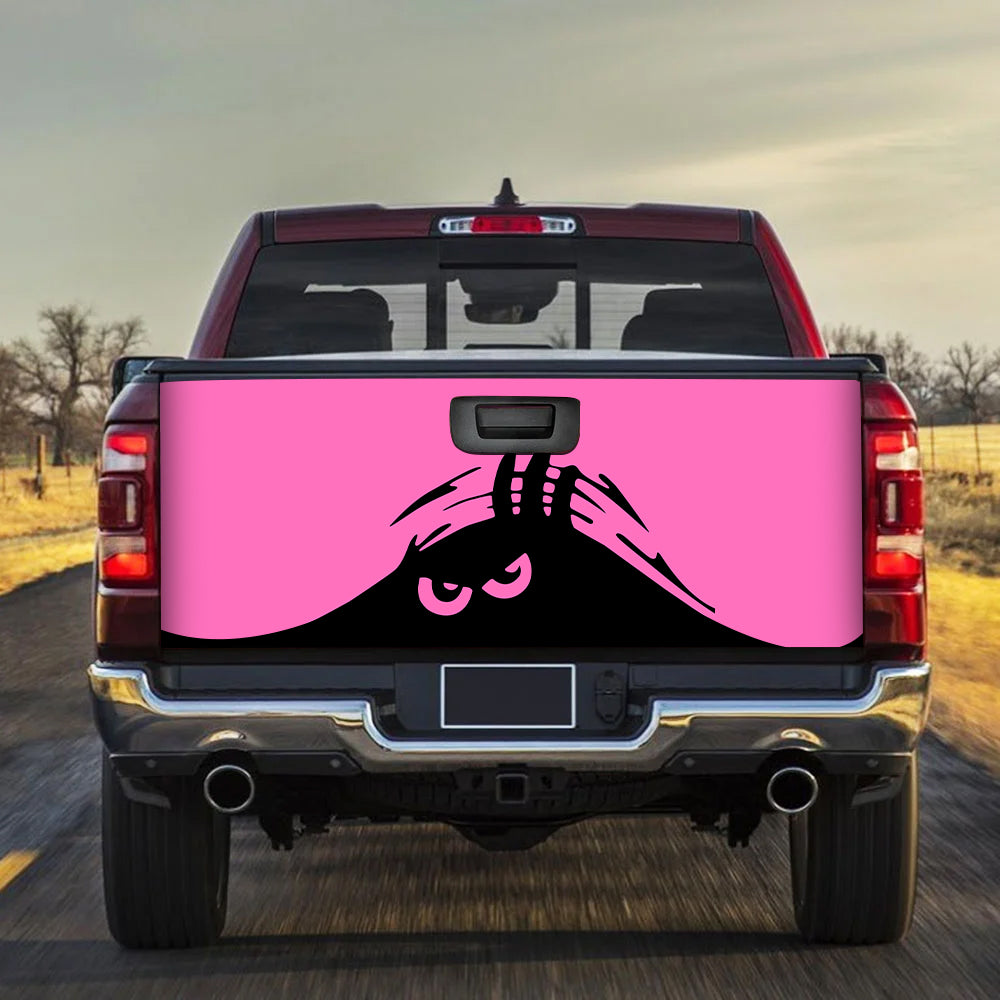 Evil Monster Peeping Peek A Boo Funny Pink Truck Tailgate Decal Sticker