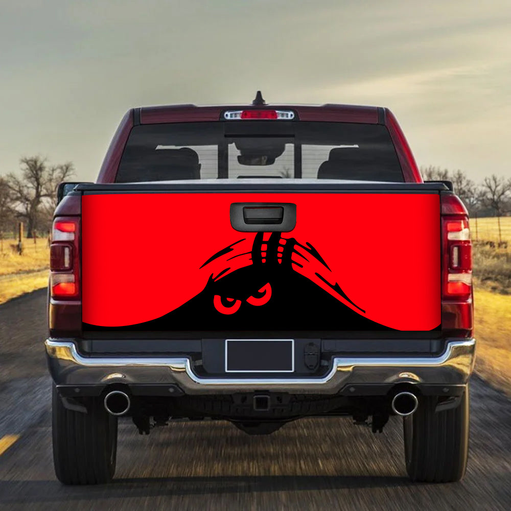 Evil Monster Peeping Peek A Boo Funny Red Truck Tailgate Decal Sticker