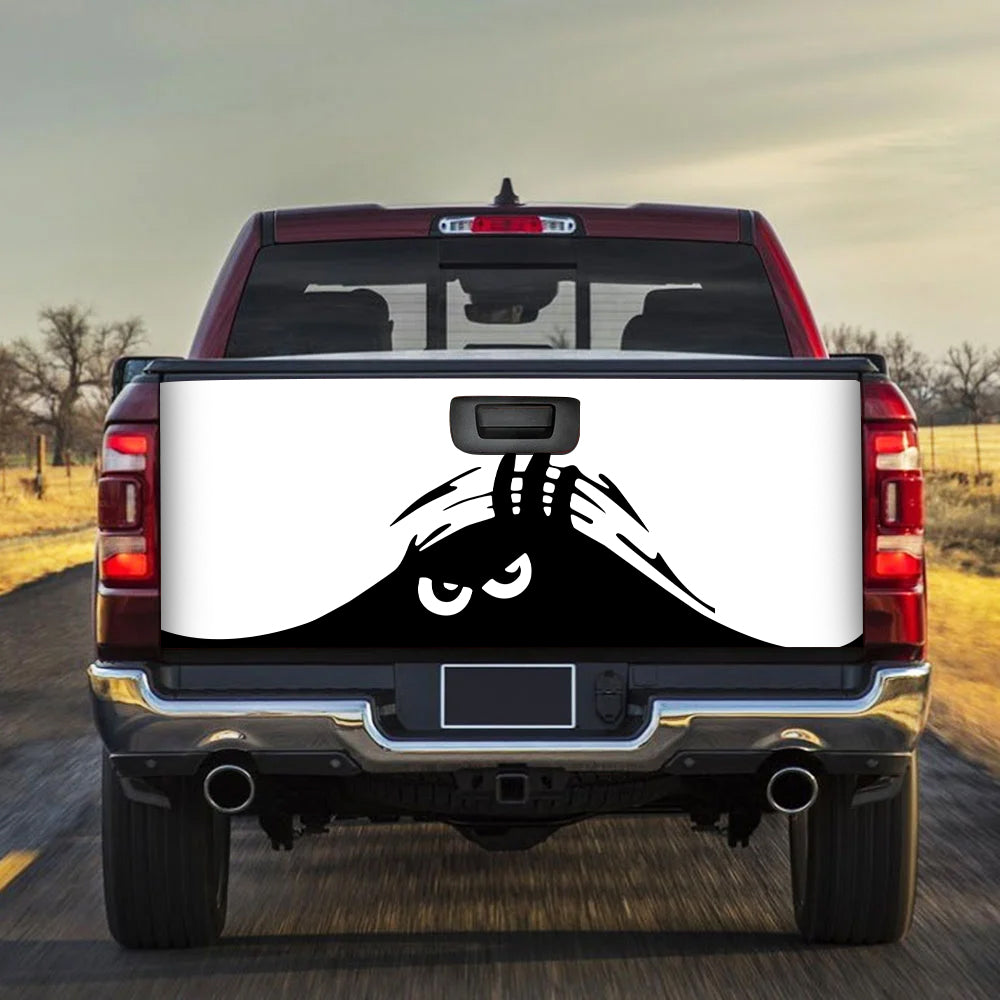 Evil Monster Peeping Peek A Boo Funny White Truck Tailgate Decal Sticker