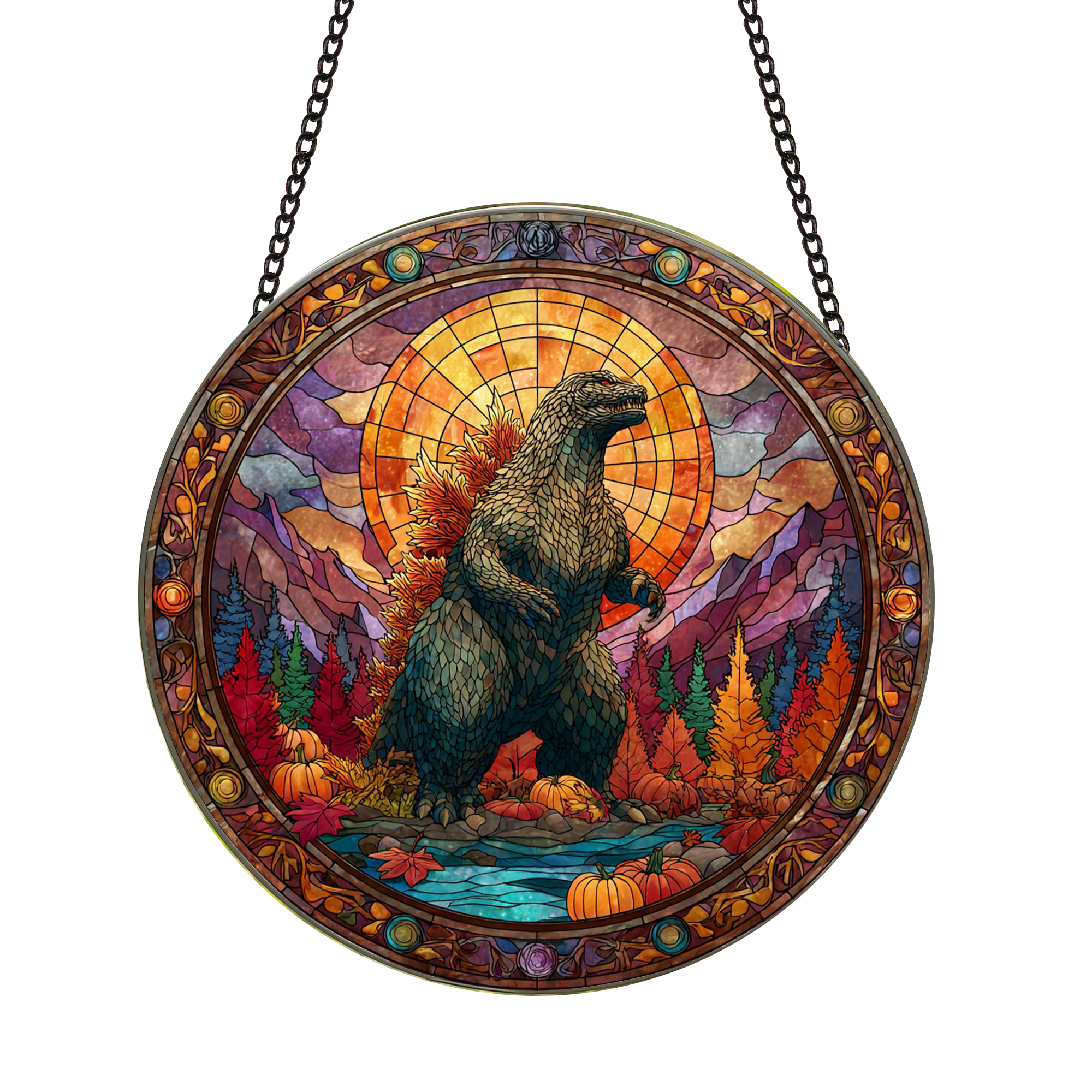 Godzilla Fall Themed Stained Glass Suncatcher For Decorating - AnimeBape