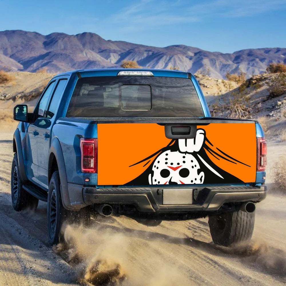 Jason Voorhees From The Friday The 13th Horror Movie Hide Orange Truck Tailgate Decal Sticker