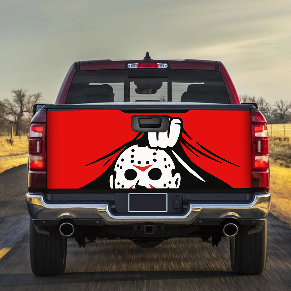 Jason Voorhees From The Friday The 13th Horror Movie Hide Red Truck Tailgate Decal Sticker