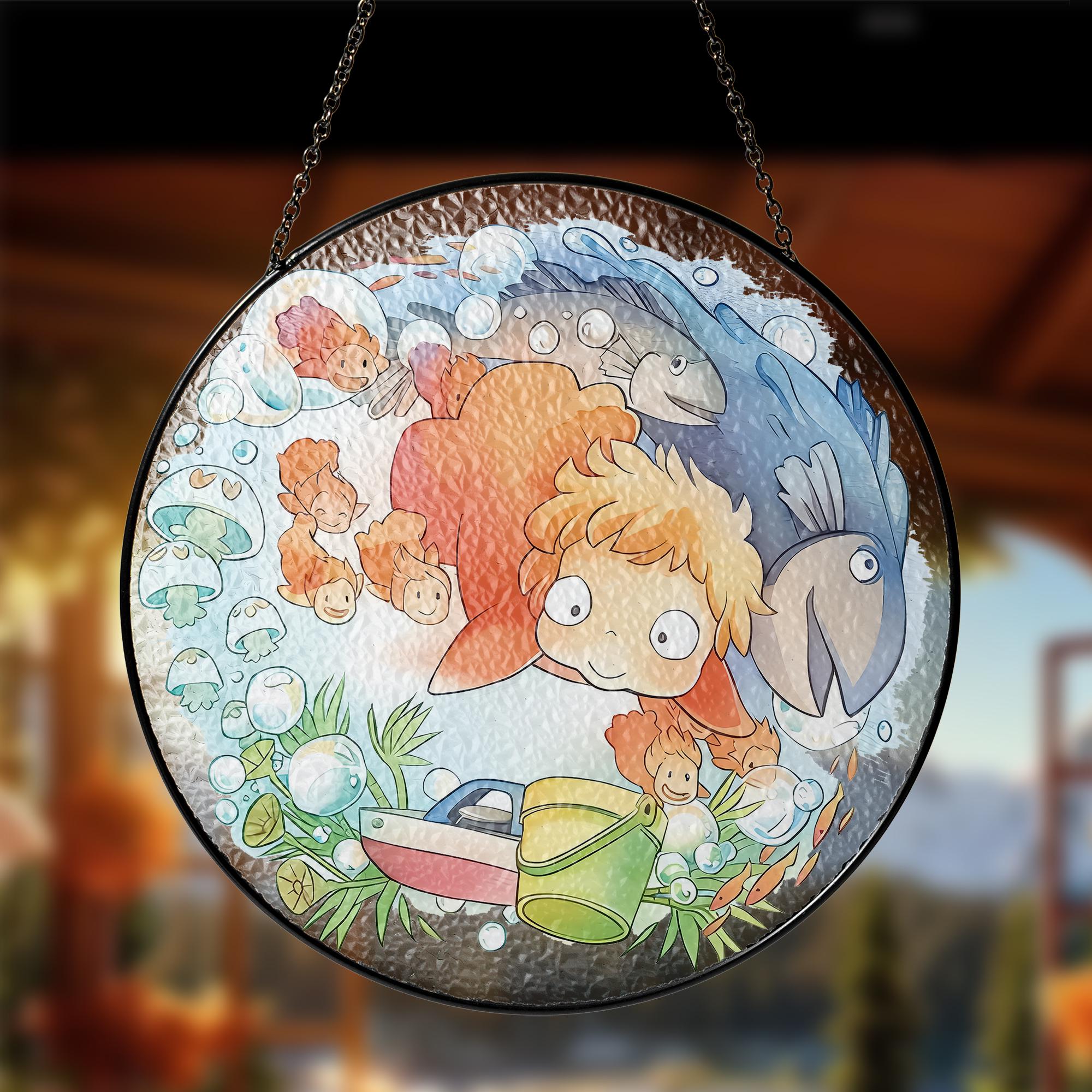 Ghibli Ponyo Drawing Stained Glass Sun Catcher - AnimeBape