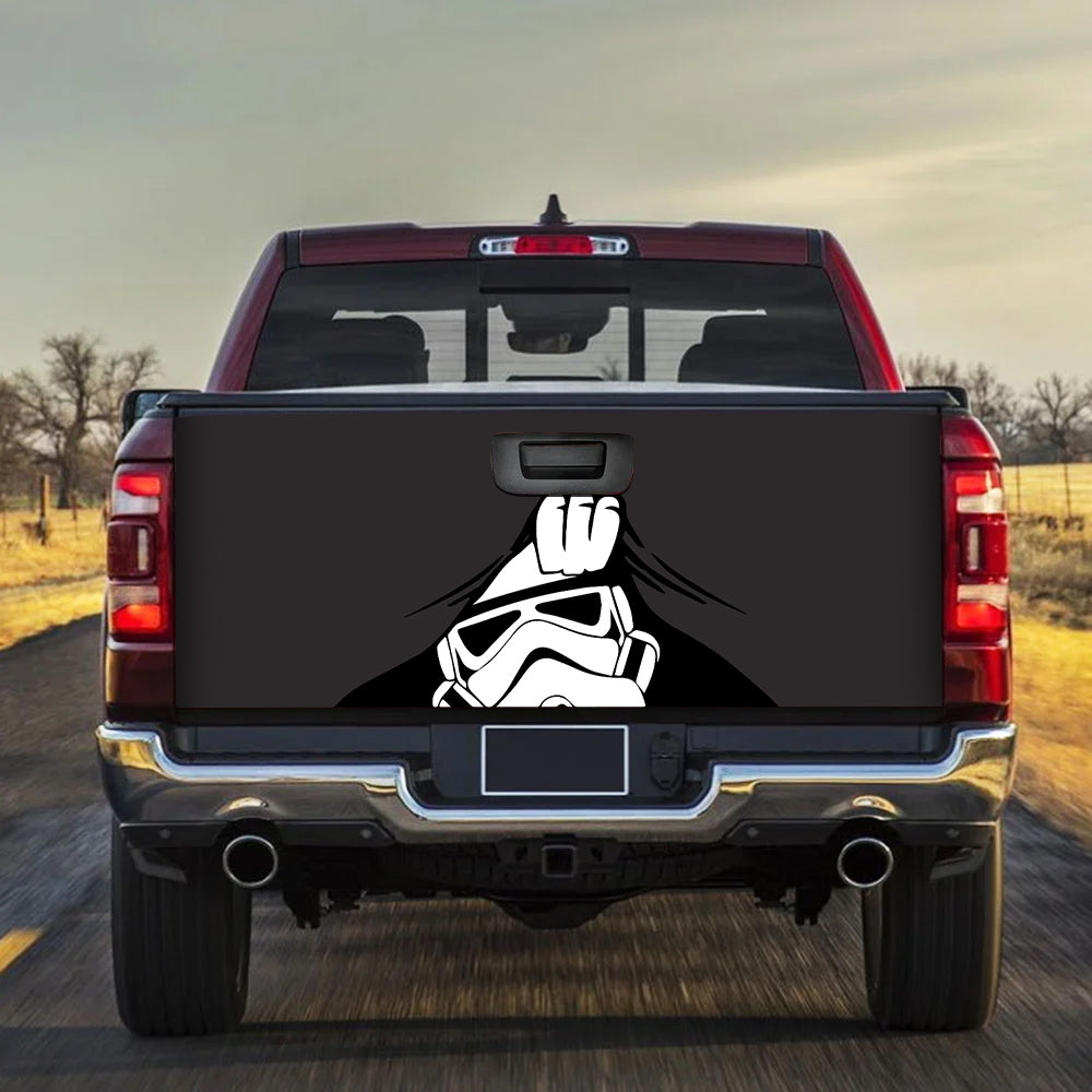 Stormtrooper Star Wars Peek Under The Blanket Gray Truck Tailgate Decal Sticker