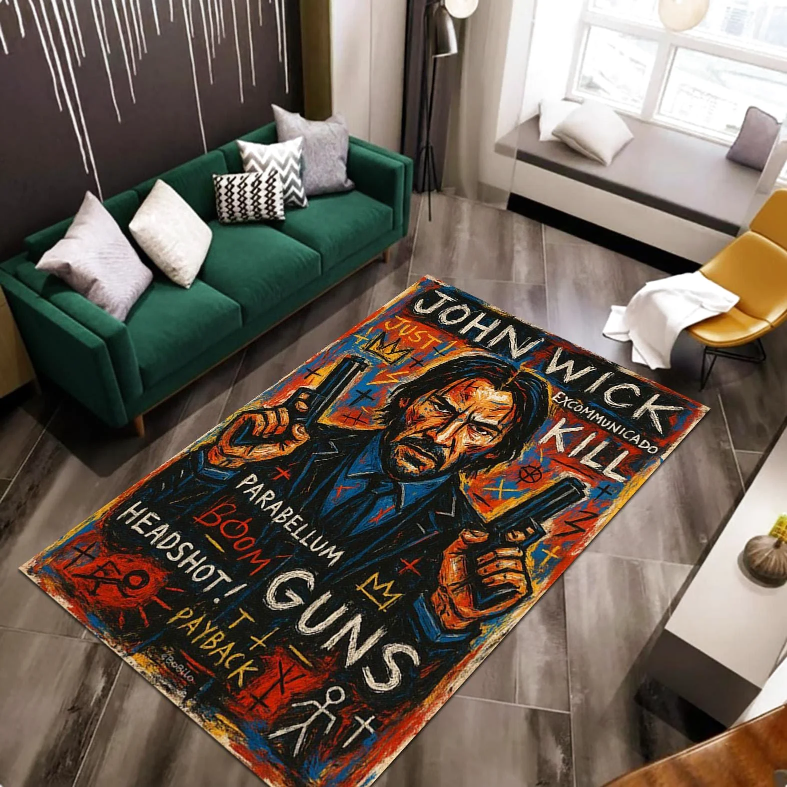 Hitman Character Art Mat, Neo Noir Themed Area Rug, Rectangle Rug