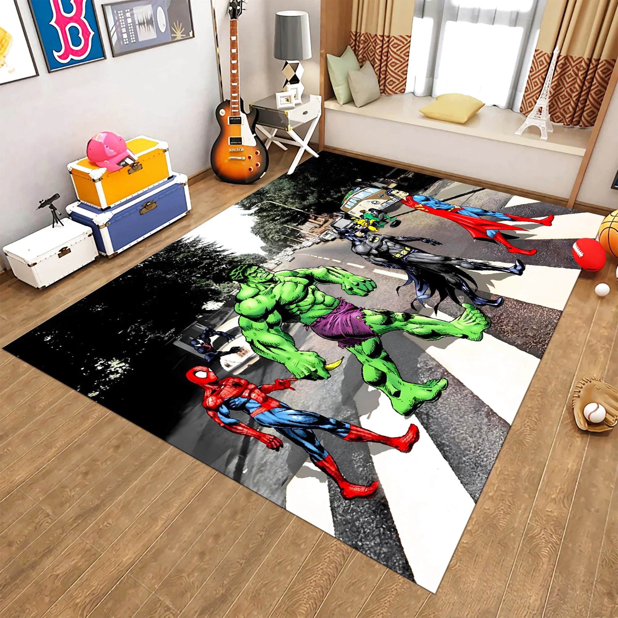 Avengers Area Rug Superhero Crosswalk Design, Room Decor Rectangle Rug