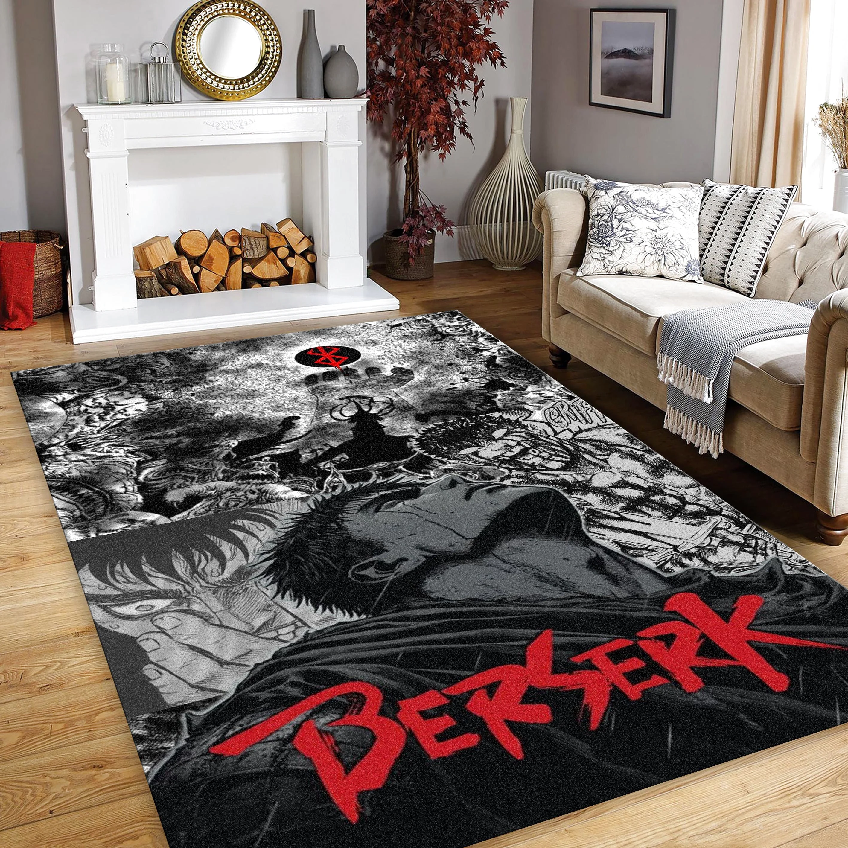 Berserk Eclipse Rug, Guts Dark Fantasy Area Rug, Rectangle Rug